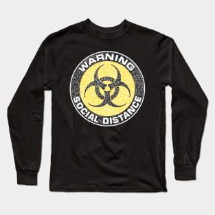 Warning Social Distance Yellow Circle Design Long Sleeve T-Shirt